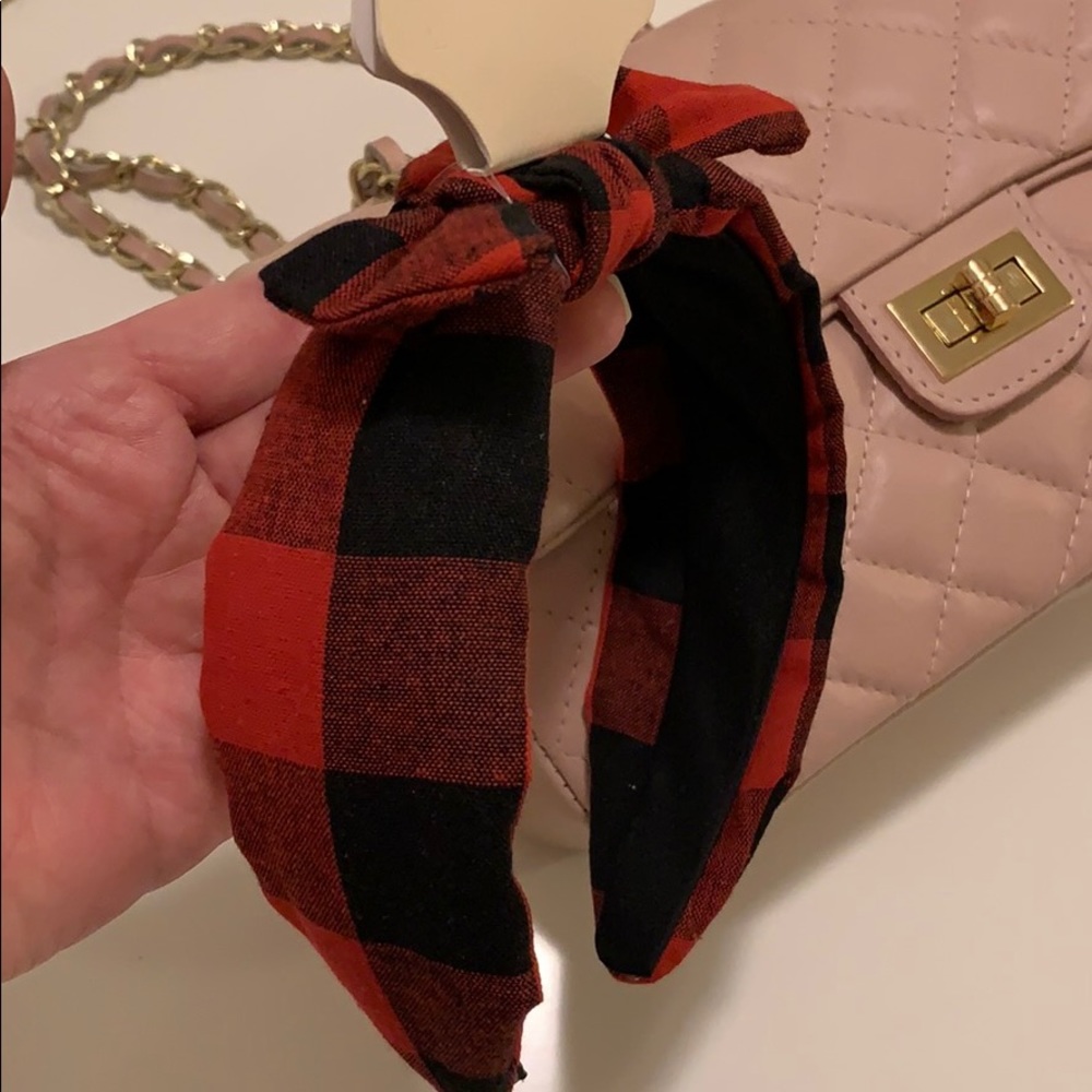 Red + Black Top Knot w/small Bow Headband